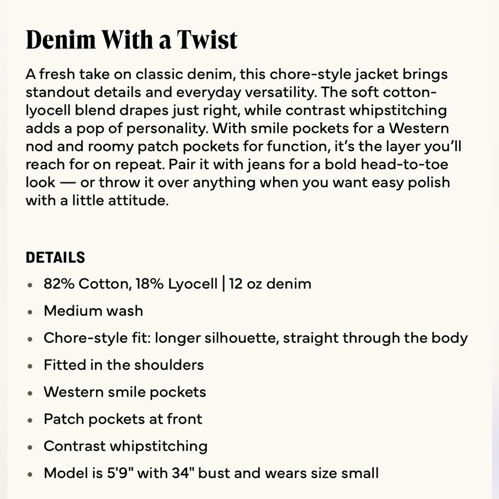 Tecovas • NWOT Women's Denim Chore Jacket • Size Small - Picture 9 of 15